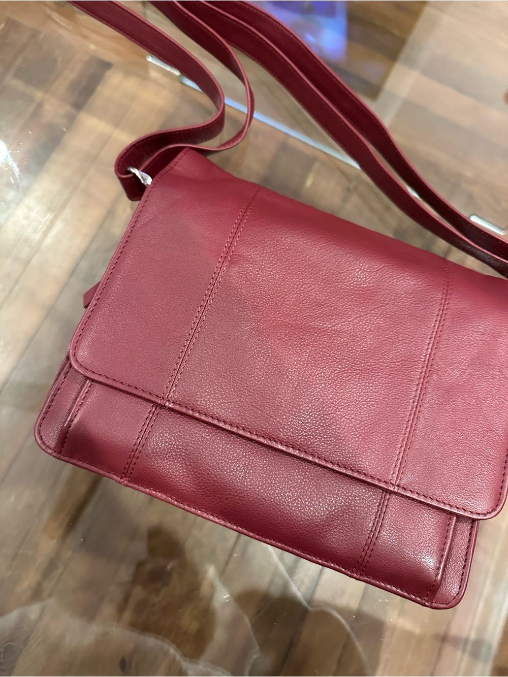 Paradox Genuine Leather Burgundy Organizer Crossbody Bag